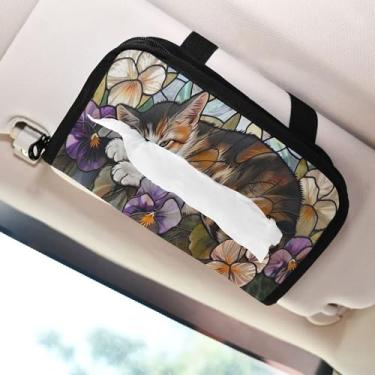 Imagem de SEHANY Porta-lenços de carro de gato fofo, caixa de lenços de papel de carro, suporte de guardanapo retangular dispensador de máscara de carro caixa de lenços de veículo para automóvel universal