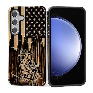 Imagem de MQJCYB Capa para Samsung Galaxy S25, híbrida, resistente, 2 em 1, proteção robusta à prova de choque, capa brilhante para Samsung Galaxy S25 Bandeira de bombeiro