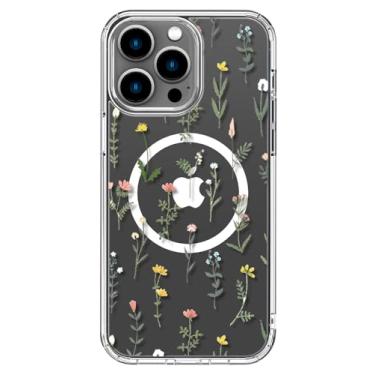 Imagem de ICEDIO Capa para iPhone 15 Pro com protetor de tela - compatível com carregamento sem fio, proteção aprimorada para câmera, capa transparente com design floral moderno para mulheres - lindo jardim de