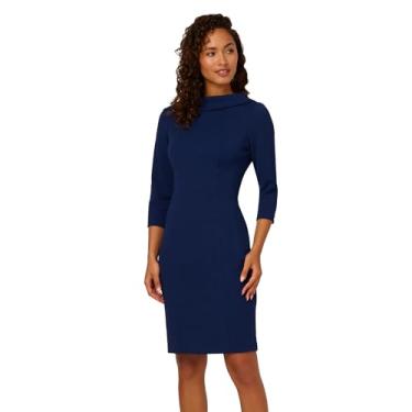 Imagem de Adrianna Papell Vestido midi feminino de crepe com gola rolada, Cetim azul-marinho, 36