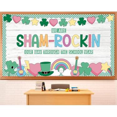 Imagem de Conjunto de quadro de avisos do Dia de São Patrício, trevo, arco-íris, recortes de papel para sala de aula, quadro de avisos, coração, estrelas, chapéu, guitarras, decoração para festa, sala de aula