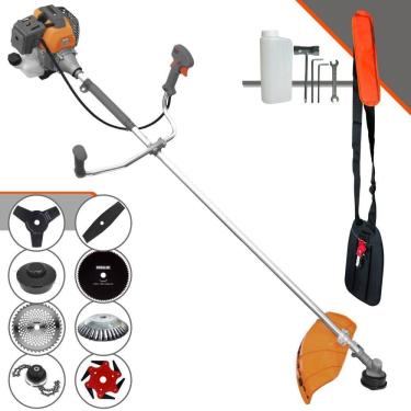 Imagem de Aparador de Grama Tekna RL430P 43cc 1,7HP Com Carretel + Facas 2 Pontas, 3 Pontas, 6 Pontas, 40 Dentes Vídea, 80 Dentes, Trimmer e Escova de Aço