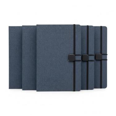 Imagem de Caderno de Anotações com Capa Dura, Tecido Poliéster, Fechamento em Metal, 80 Folhas Pautadas, 21,4x14,5x1,5cm (5, Azul)