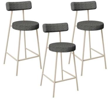 Imagem de Kit 03 Banquetas Baixa Cozinha Sala Jantar Bancada Milão Arena L02 Lin