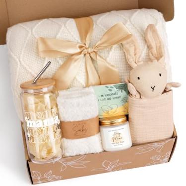 Imagem de Presentes para novas mães, pacote de cuidados com a nova mamãe após o bebê, presentes de chá de bebê para futuras mães, presentes de gravidez para grávidas, cobertor de malha exclusivo para mamãe de
