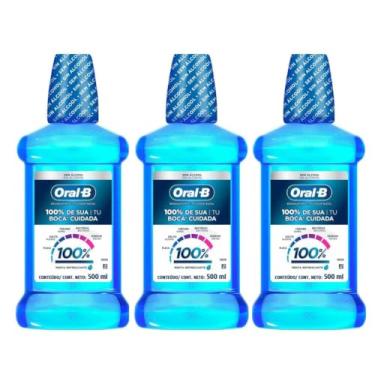Imagem de Enxaguante Bucal Oral-b 100% Sem Álcool 500ml Com 3 Unidades