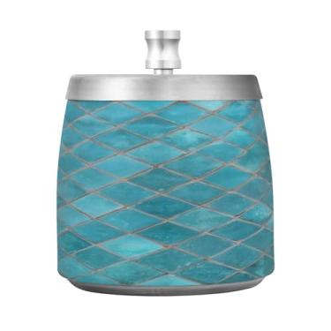 Imagem de JUZIHAI Cinzeiro de mosaico de cerâmica turquesa com tampa, bandeja de cinzeiro de aço inoxidável inodoro à prova de vento cinzeiro sem fumaça para escritório em casa, pátio, varanda, cigarro