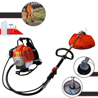 Imagem de Roçadeira Costal Profissional GRC430 Terra À Gasolina 43cc 2T 1,7HP Alta Rotação Podador de Grama Completo Com Carretel Nylon + Faca 40 Dentes Vídea