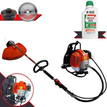Imagem de Roçadeira Costal À Gasolina Terra GRC430 43cc 1,7HP Alta Rotação Com 2 Opções de Corte Carretel de Nylon + Faca 40 Dentes de Vídea + Óleo Stihl 2T