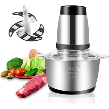 Imagem de Processador de Alimentos Elétrico 2L, 850W, Aço Inoxidável, 2 Velocidades, Prata, com Lâminas de Metal, Livre de BPA, 28x14x14cm