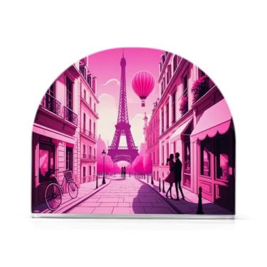 Imagem de Qilmy Porta-guardanapos acrílico da Torre Eiffel rosa, suporte de lenços de mesa independente transparente, dispensador de papel de coquetel para cozinha, jantar, restaurante, bar, decoração, 1 pacote