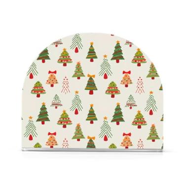 Imagem de JUZIHAI Bonito suporte de guardanapo de árvore de Natal para mesa, dispensador de guardanapo de acrílico, suporte de lenços independente de mesa para cozinha, jantar, bar, festa, decoração de casa