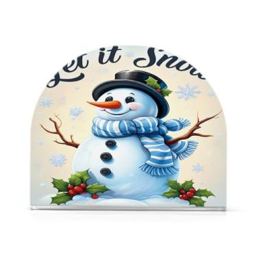 Imagem de JUZIHAI Porta-guardanapos de Natal Let It Snow boneco de neve para mesa, dispensador de guardanapo de acrílico, suporte de lenços independente de mesa para cozinha, jantar, bar, festa, decoração de
