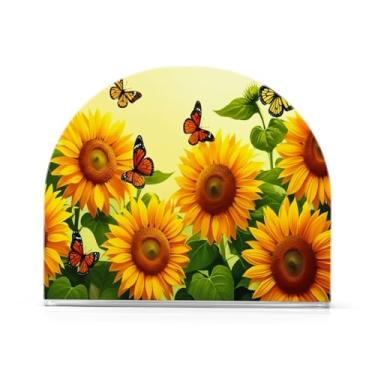Imagem de Qilmy Porta-guardanapos de acrílico com borboleta de girassol, suporte de guardanapo de coquetel de plástico transparente para mesas de restaurante de cozinha, 1 peça