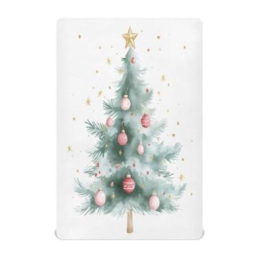 Imagem de Qilmy Lençóis de berço de árvore de Natal, macio e respirável, de microfibra elástica, lençol com elástico para meninos e meninas, 132 x 71 cm, capa de colchão infantil portátil