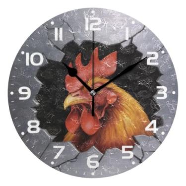 Imagem de JUZIHAI Relógio de parede de galo silencioso, sem tique-taque, redondo, operado por bateria, fácil de ler, relógio decorativo de parede para casa, cozinha, sala de estar, quarto, escritório, 25 cm
