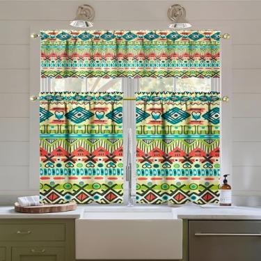 Imagem de Tapesb Conjunto de 3 peças de cortinas e sanefas de cozinha boho para janelas de cozinha, decoração de casa de fazenda, decoração sobre pia 69,8 x 91,4 cm