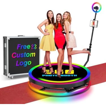 Imagem de Máquina de cabine de fotos 360 de 80 cm com estojo de transporte, cabine de fotos 360 para festas, personalização gratuita do logotipo, cabine de câmera 360 de giro automático para 1 a 4 pessoas