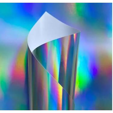 Imagem de Mini papel cartolina metálico, tamanho A5, 14 x 21 cm, acabamento holográfico arco-íris, 48 folhas de cores sortidas (holograma prata)