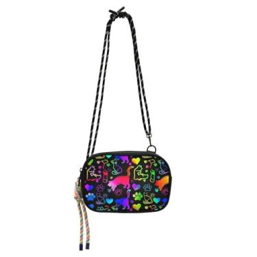 Imagem de Lindas girafas de desenho animado bolsa transversal masculina alça ajustável, bolsas transversais para escola, Gatos coloridos, One Size