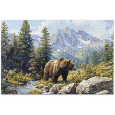 Imagem de Quebra-cabeça paisagem urso pardo montanha 1000 peças adultos arte animal flor brinquedo adulto presentes elefantes brancos, 75 x 40 centímetros
