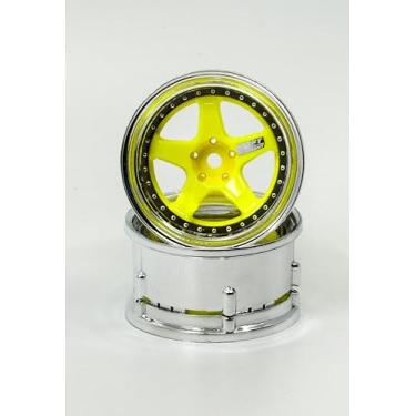 Imagem de DS Racing 2PCS 1/10 RC Drift Element Rims Wheels, 5-Spoke, Adjustable Offset, Compatible with Yokomo YD MD RD, MST RMX, Reve D RDX, Redcat RDS, HPI, Tamiya TT, & More (Flu Yellow w/Chrome Lip)