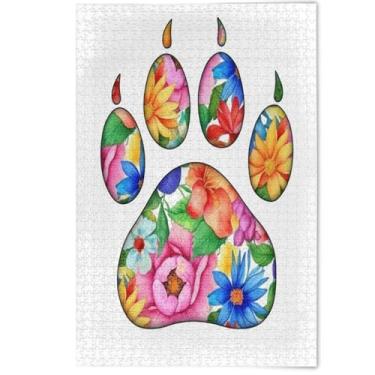 Imagem de Quebra-cabeça de flores coloridas com estampa de pata de gato para adultos, 500 peças, presentes de elefante branco para a família, quebra-cabeças grandes e legais, arte de flores de animais fofos