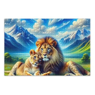 Imagem de Quebra-cabeças de 1000 peças para adultos Majestic Lions Scenic Meadow Print Game Puzzle Gifts Difficult Family Toy Artwork, 75 x 40 cm