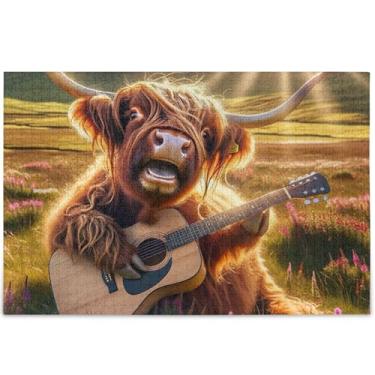 Imagem de Quebra-cabeças florais engraçados personalizados de vaca Highland 500 peças para decoração de arte para adultos, pintura, quebra-cabeças difíceis, engraçado, 52 x 37,8 cm