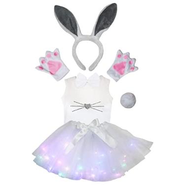Imagem de Petitebella Bunny Nose Shirt Headband Tutu 6pc Girl Costume 1-8y (White/Gray LED, 1-2 Years)