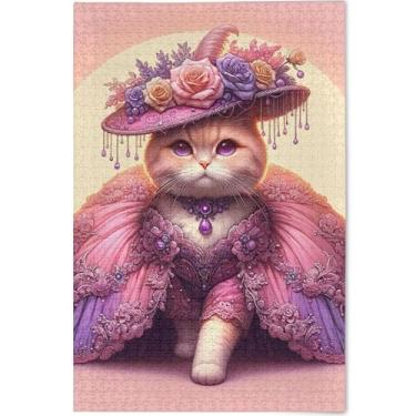 Imagem de Quebra-cabeças engraçados fofos de gato rosa personalizado 1000 peças família elefante branco presentes natureza divertido quebra-cabeça flor pintura animal, 75 cm x 50 cm