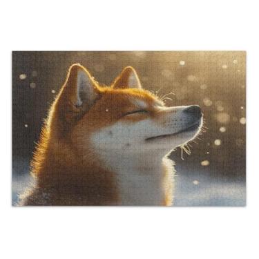 Imagem de Quebra-cabeça adulto 500 peças Happy Shiba Inu Snowy Art Game Tech Gifts Difficult Family Puzzle Fine Art Painting, 20,5 x 14,9 polegadas