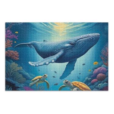 Imagem de Quebra-cabeça de 1000 peças, cena subaquática para adultos, baleia azul, elefante branco, quebra-cabeça exclusivo para adultos, brinquedo de arte, 75 x 40 cm