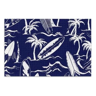 Imagem de Jigsaw 1000 quebra-cabeças para adultos elefante branco presentes engraçados únicos quebra-cabeça pintura belas artes pranchas de surfe palmeiras azul marinho, 29,5 x 19,7 polegadas