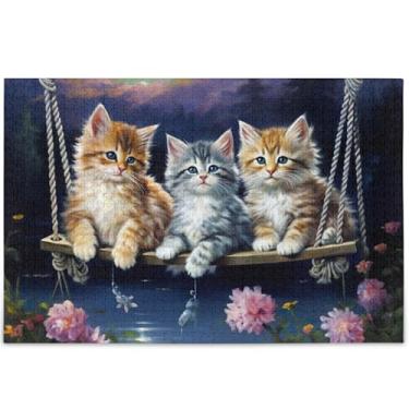 Imagem de Quebra-cabeça com estampa de gatos fofos 500 peças para adultos família amantes presentes arte quebra-cabeças rígidos cenário personalizado arte animal arte, 52 cm x 37,8 cm