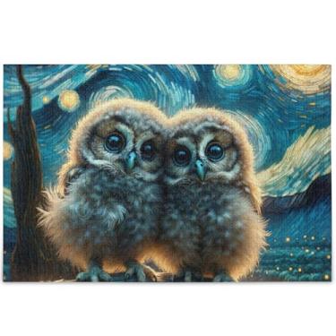 Imagem de Quebra-cabeças personalizados com corujas estreladas 500 peças para adultos elefante branco Cool Prime Puzzles Art Toy Painting, 52 cm x 37,8 cm