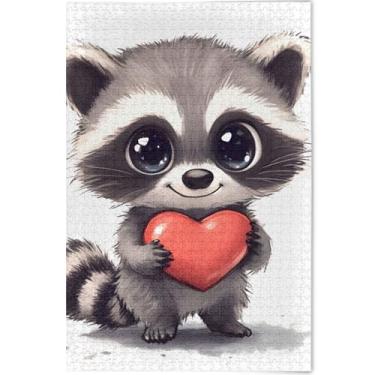 Imagem de Quebra-cabeça com coração de guaxinim fofo, 500 peças, para adultos, paisagem, animal, arte, cena, colorido, quebra-cabeça, personalizado, família, para amantes, presentes, 52 x 37,8 cm