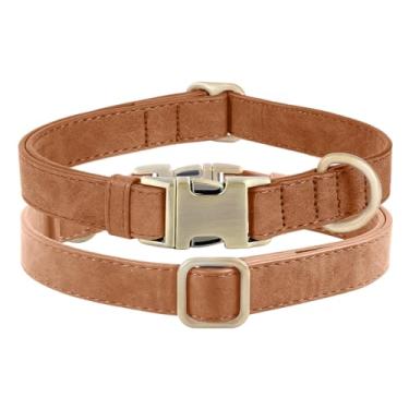 Imagem de Coleira de couro genuíno para cães – Coleira ajustável para animais de estimação com fivela de metal de liberação rápida, coleira de couro verdadeiro para cães pequenos, médios e grandes (coleira