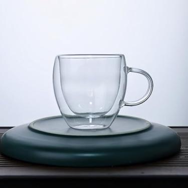 Imagem de Xícara de café de leite resistente ao calor de grande capacidade de 350 ml - Utensílios para bebidas com isolamento de parede dupla, copo de vidro espesso transparente em forma de ovo