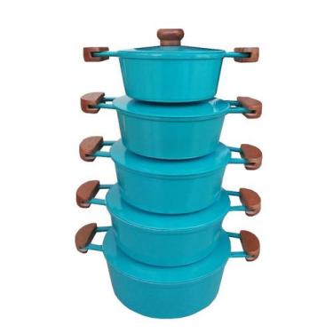 Imagem de Jogo 5 Panelas Alumínio Batido Fundido Cor Turquesa Extang