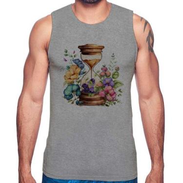Imagem de Regata Ampulheta Floral - Foca na Moda, Cinza, GGG