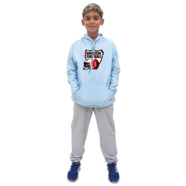 Imagem de Conjunto Moletom Infantil Menino Estampado Casaco de Frio Com Capuz e Calça Lisa Macia-Masculino