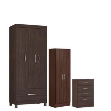 Imagem de Guarda Roupa Solteiro Prince com Multiuso Golden Comôda Astral Café - 