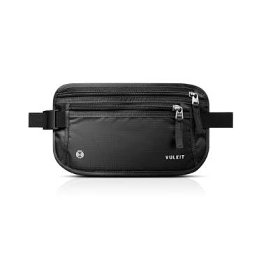 Imagem de VULKIT Cinto de dinheiro para viagem, suporte oculto para passaporte, carteira de viagem antifurto sob as roupas, bolsa de cintura com bloqueio de RFID, pochete disfarçada, Carbono preto