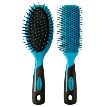 Imagem de Kit 2 Escovas Cabelo Oval Retangular Cerdas Macia Marco Boni, Azul