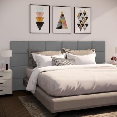 Imagem de Cabeceira de Cama Modulada Estofada Autoadesiva 40x30cm, Painel Decorativo para Quarto Solteiro Casal Queen King(Cinza,4)