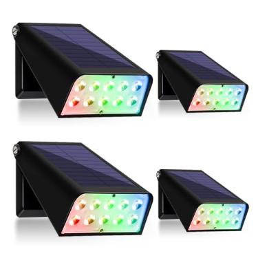 Imagem de QQARORSUN Luzes solares para cerca, 90° ajustável, branco e 7 cores ciclismo e RGB, IP65 luz de LED à prova d'água, luzes de parede do crepúsculo ao amanhecer para quintal, exterior, piscina, jardim