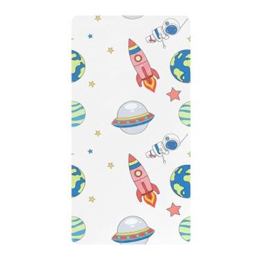 Imagem de xigua Lençol de berço colorido de algodão espacial para meninas e meninos, lençol macio e respirável adequado para berço padrão e cama de criança pequena