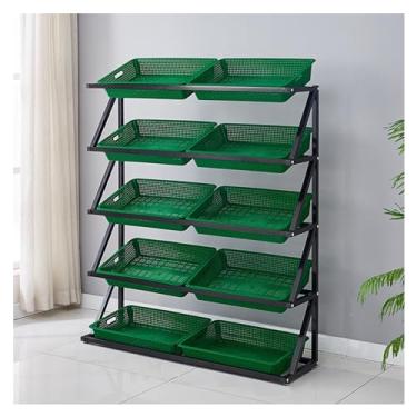 Imagem de Prateleira de frutas de supermercado com 4 5 camadas, cesta grande de armazenamento de lanches para despensa/mercado de varejo/cozinha, organizador de produtos de cebola e batata comercial (verde, 5