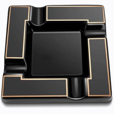 Imagem de Cinzeiro de cigarro de cerâmica preta para homens - ideal para viagens, interior, exterior, pátio, casa, escritório e presentes ()